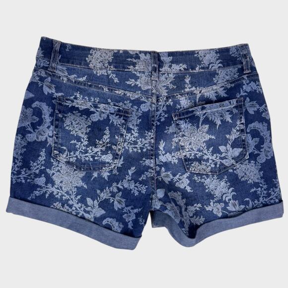 Time and Tru Mid Rise Size 12 Blue Floral Denim Cuffed Shorts - Picture 5 of 9